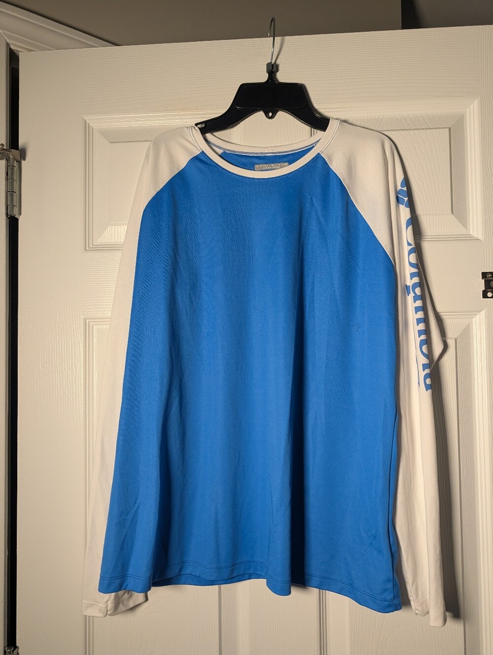 Columbia Omni Shade XL Blue White Long Sleeve Sun Protection Fishing Shirt